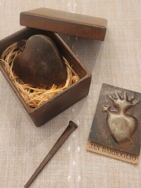Jan Barboglio Iron Forged Heart With Nail  with Rustic Box